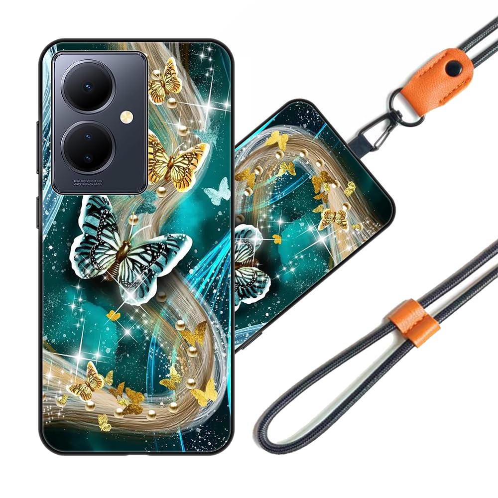 JEZSTHAI Cover Compatibile con VIVO V29 Lite 5G Custodia in Silicone TPU Morbido con Cordino/Laccio Tracolla Cellulare,Antiurto AntiGraffio Protettiva Bumper Case con Disegno Motivi,Cover*A04