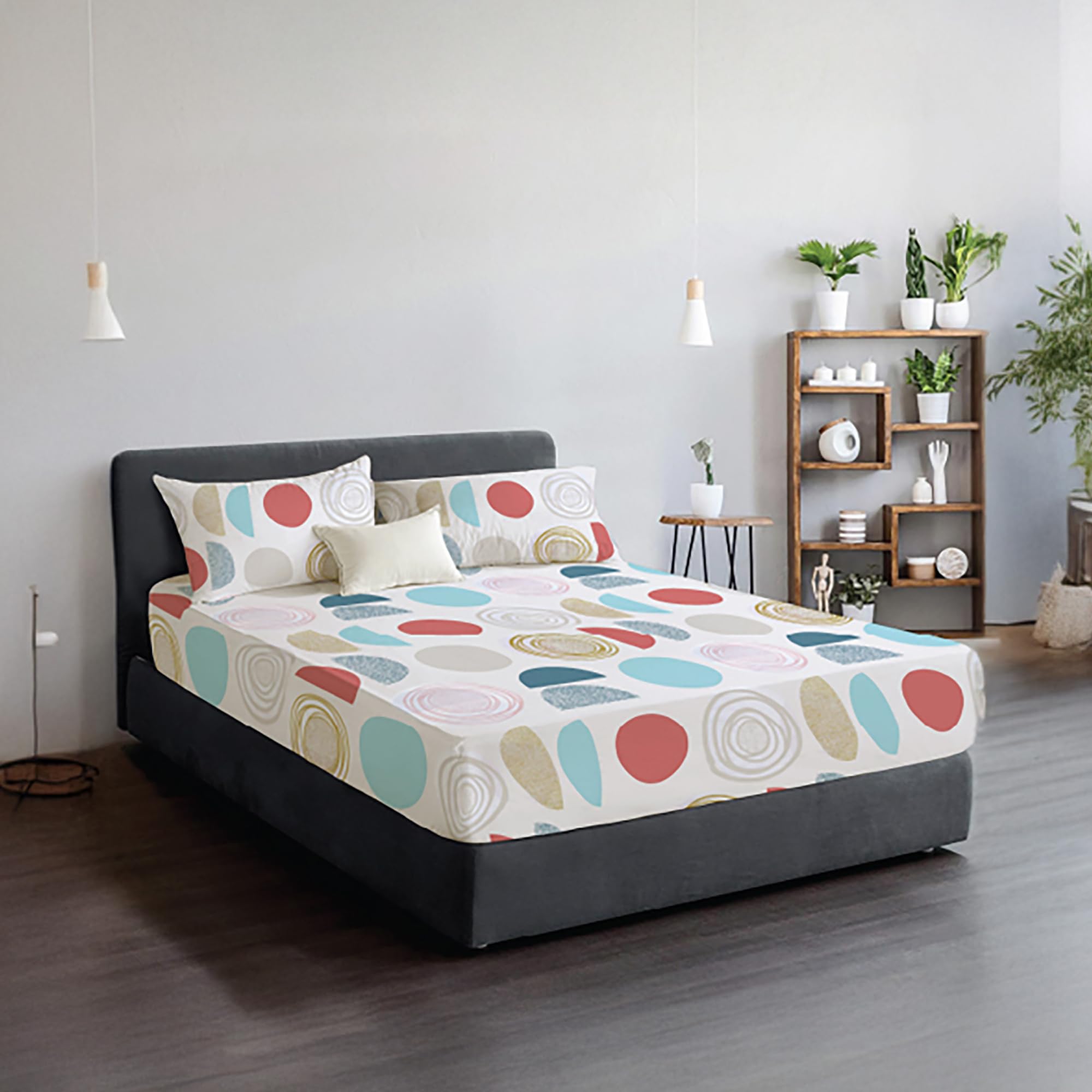 Danydude Geo Bloom 100% Egyptian Cotton Floral Printed 3Pc Single Fitted Sheet Set 400 Thread Count 30Cm Extra Deep Fitted Sheets Single With Pillowcases 2 Pack Soft & Machine Washable