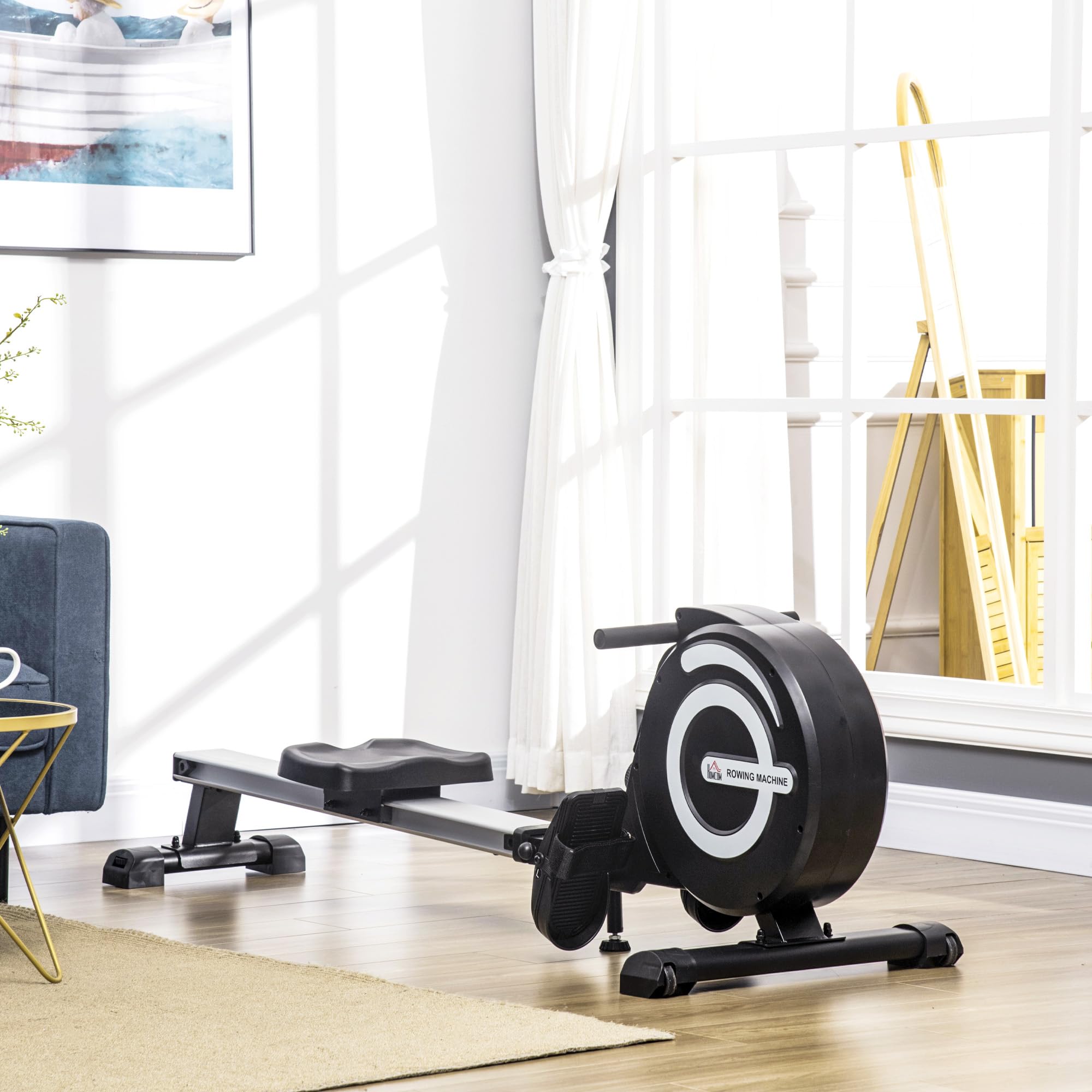 HOMCOM Máquina de Remo Plegable Remo para Casa con 8 Niveles de Resistencia Magnética Volante de 4kg Monitor LCD Silencioso Carga 120kg para Fitness Entrenamiento Hogar 185x58x57 cm Negro y Plata