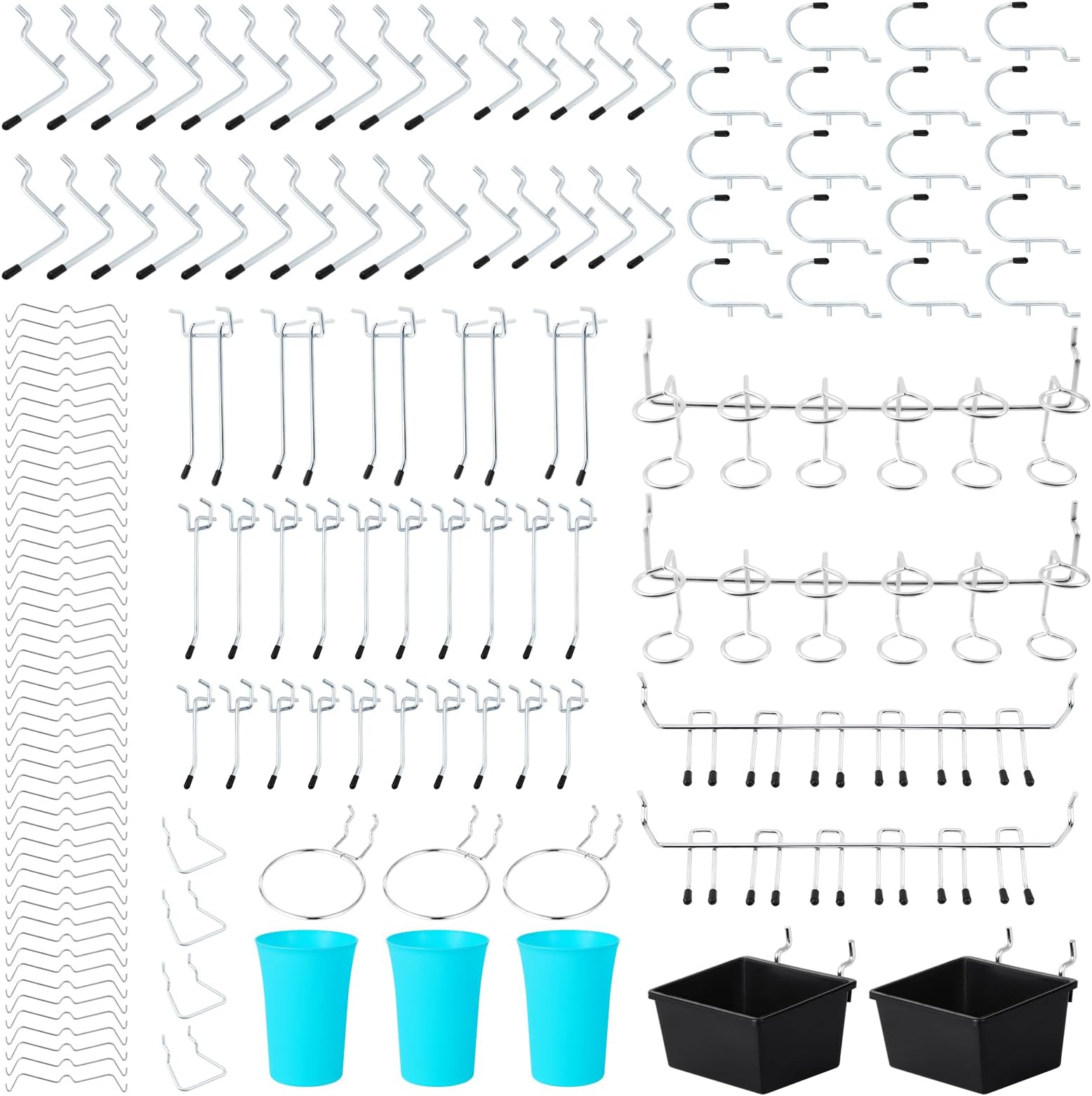 Faankiton 143PCS Pegboard Hooks Assortment, Accessories, Peg Locks, Bins, Basket Set for Organizing Tools - Organizer Kit