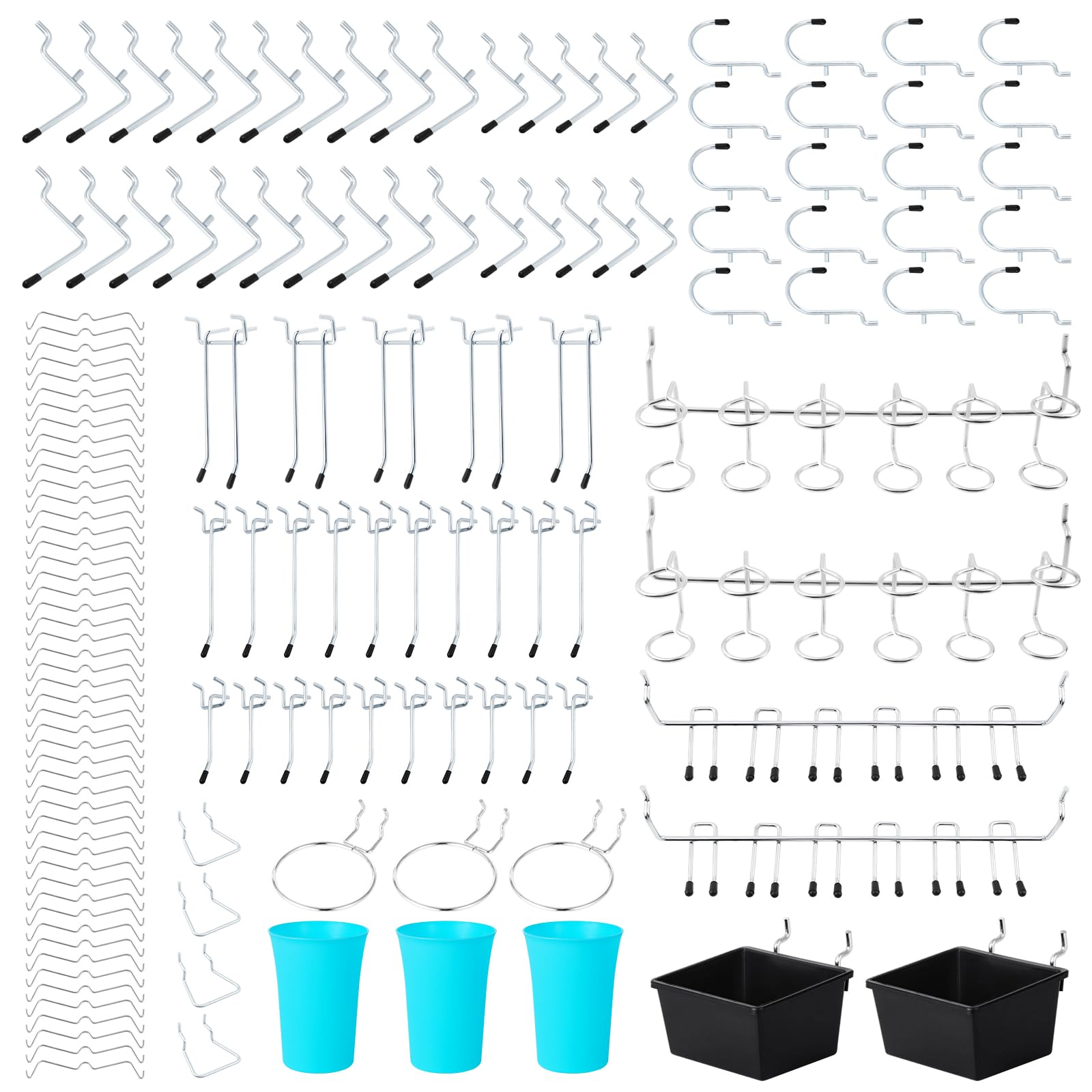 Faankiton 143PCS Pegboard Hooks Assortment, Accessories, Peg Locks, Bins, Basket Set for Organizing Tools - Organizer Kit