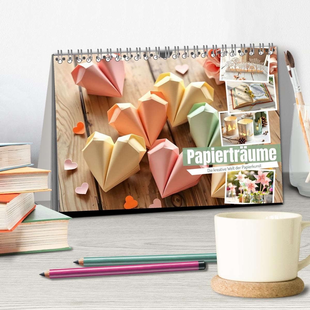 Papierträume - Die kreative Welt der Papierkunst (Tischkalender 2026 DIN A5 quer), CALVENDO Monatskalender: Zarte Kunstwerke aus Papier