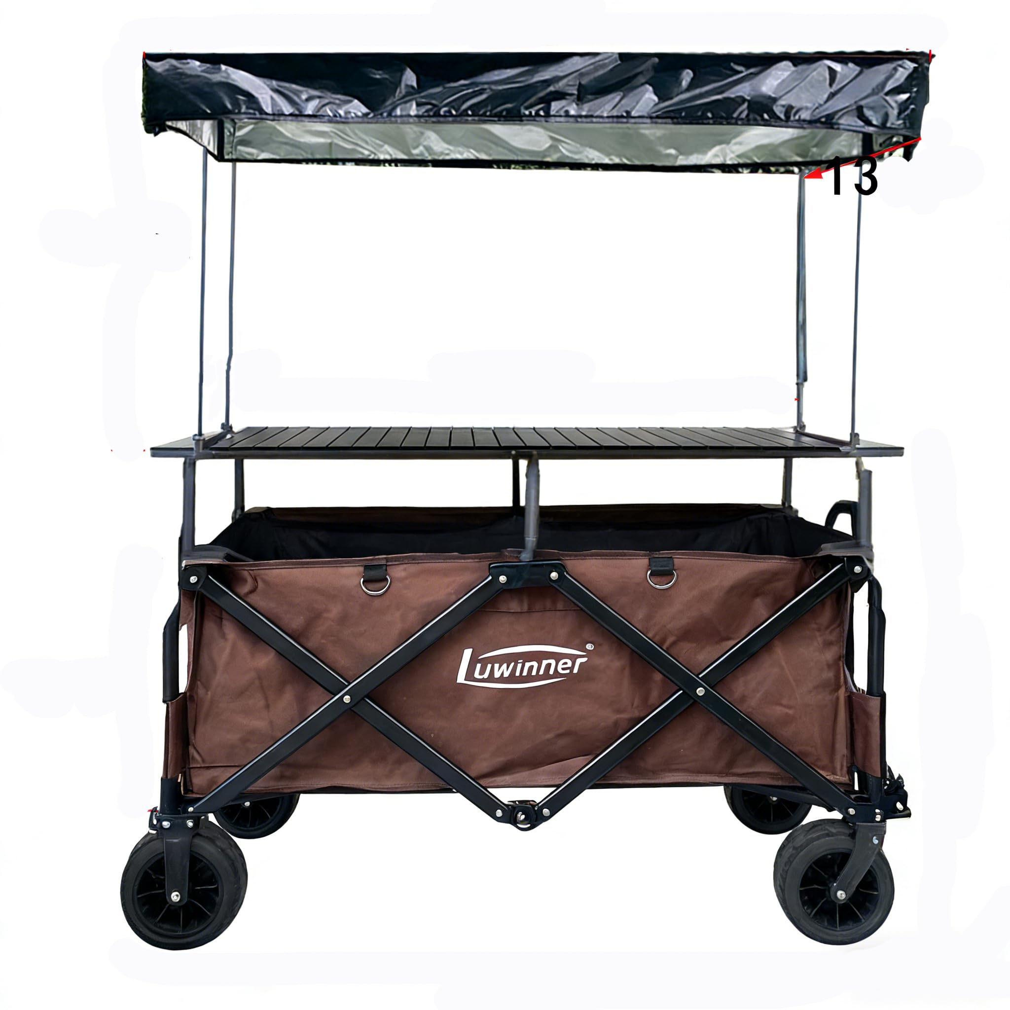 Collapsible Folding Wagon Heavy Duty Foldable Wagon Cart Grocery Portable Mobile Food Display Stand Vendor cart Outdoor Multifunctional Snack for Garden Beach Camping Sports Lightweight Utility (Size: