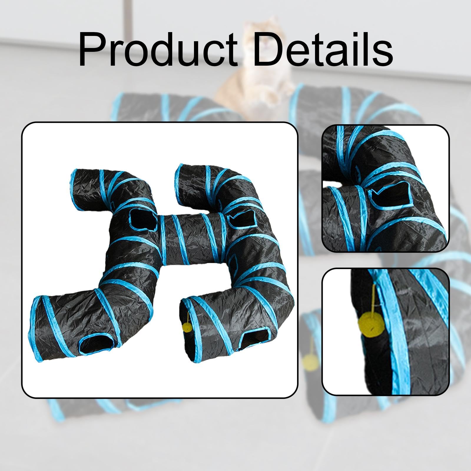 Tunnel pour Chat Pliable, pour Animaux de Compagnie, Tube de Jeu, Multifonctionnel, Léger, Cachette D'entraînement, Jeu de Balle, Espace de Jeu et, Bleu Noir