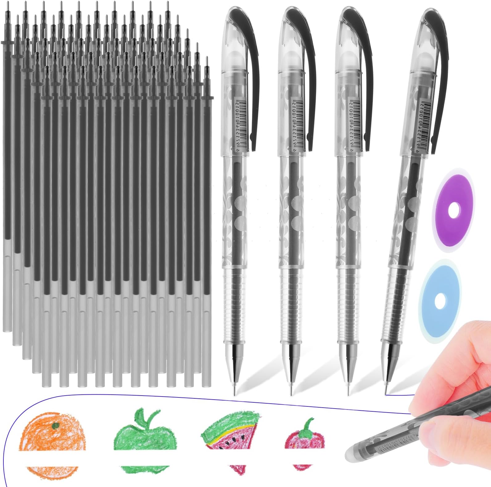TIESOME Erasable Pens Rub Out Pens, 4 Erasable Gel Pens with 50 Ballpen