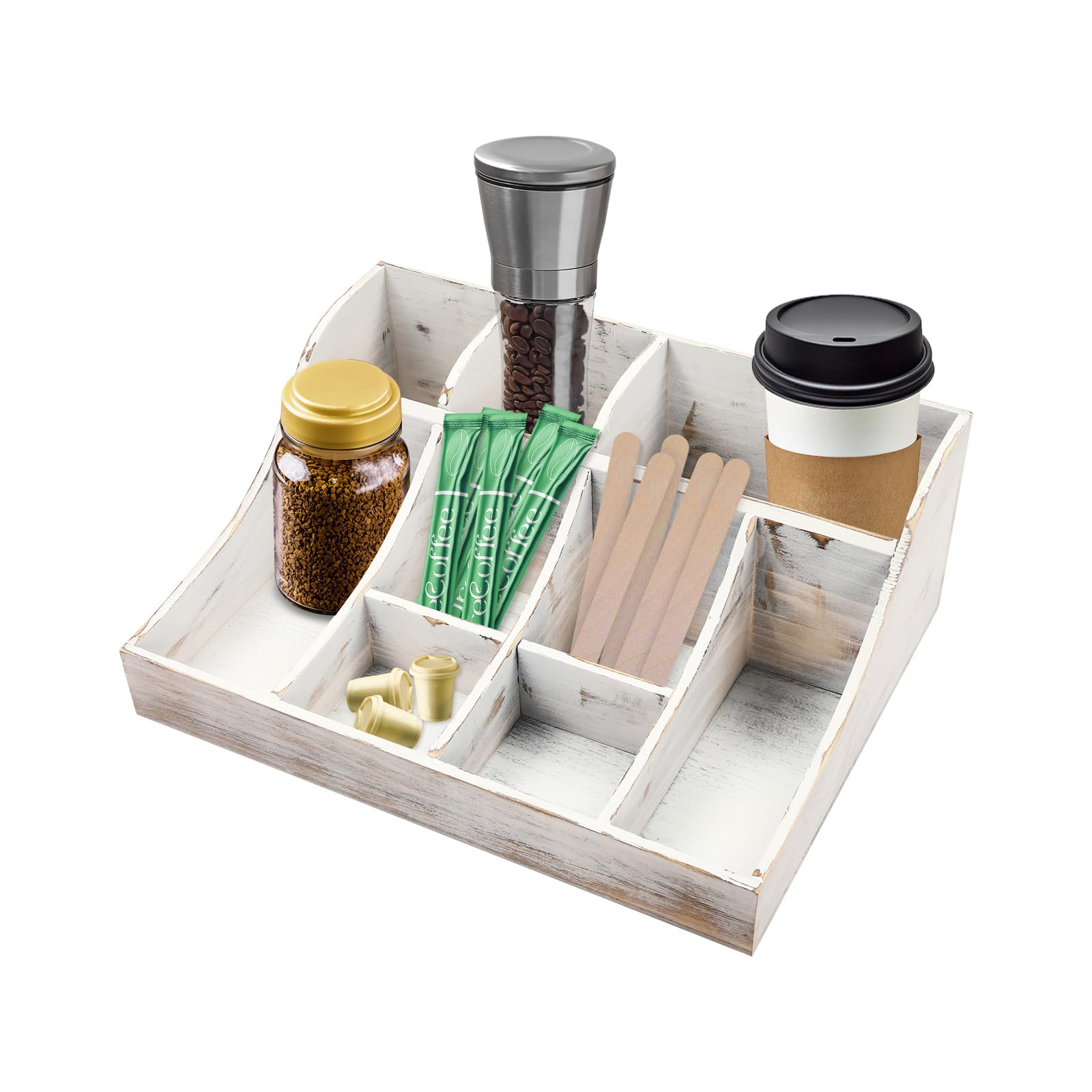 TCCyiujlm Condiment Rack 9 Compartment Storage Organizer for Kitchen Countertop Spice Holder Pine Wood White Trapezoid Design