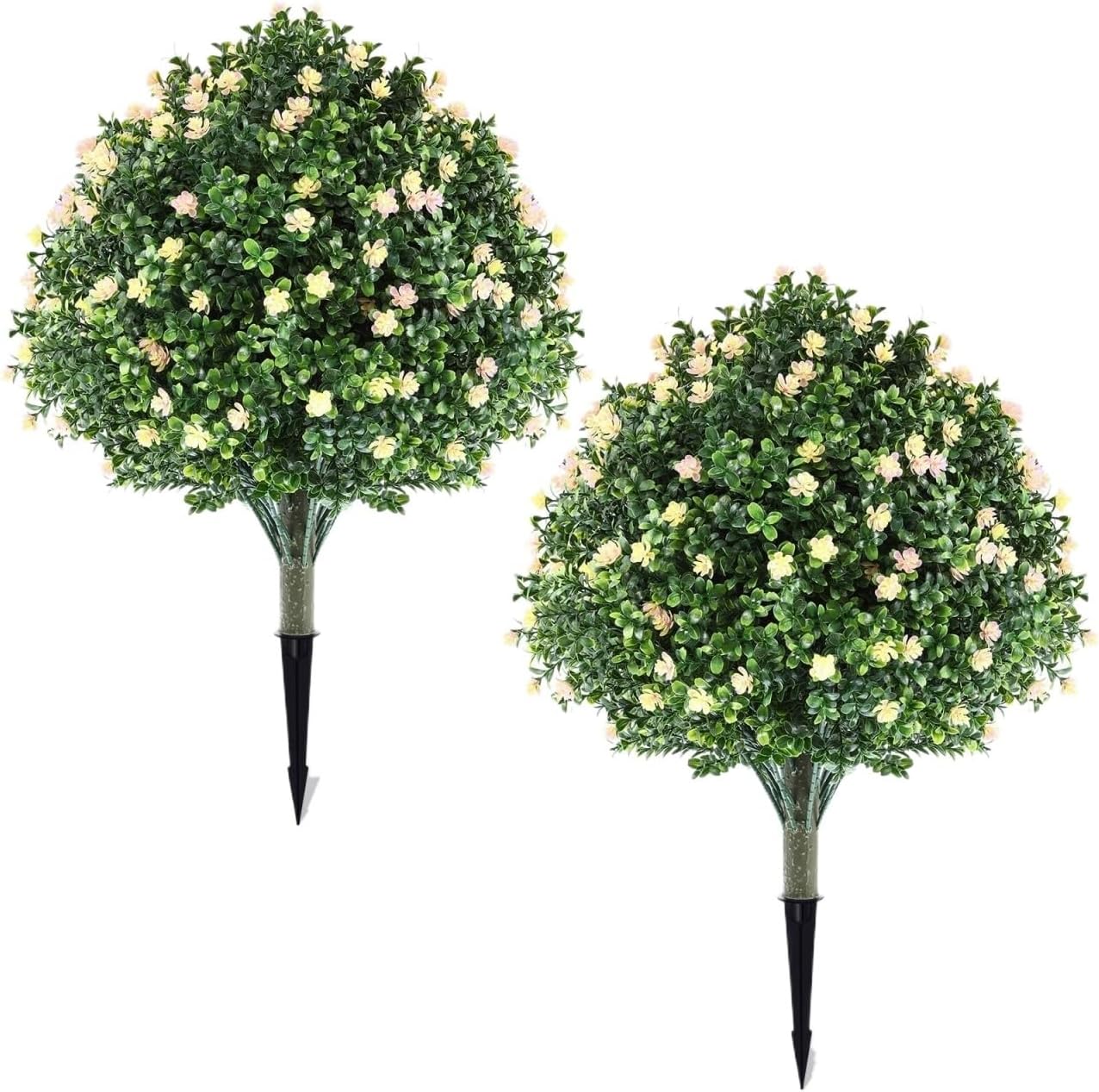 Artificial Boxwood Spherical Shrubs with Ground Cuttings for Use in Front Porch Garden Terraces,2pack(Light Yellow)