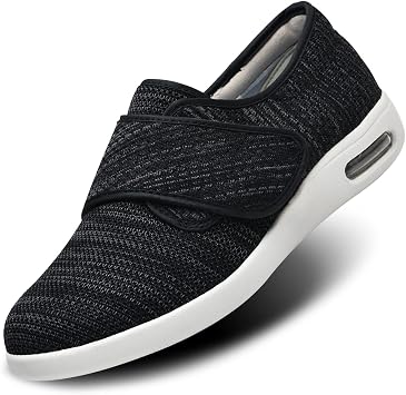 Womens Wide Width Diabetic Shoes with Adjustable Closure Lightweight Breathable for Diabetic Edema Plantar Fasciitis Bunions Arthritis Elderly Swollen Feet Black Gray