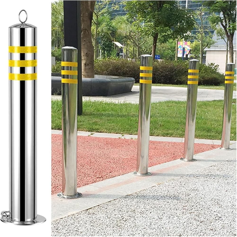 HCZKIUJY Stainless Steel Traffic Bollards with Reflective Collars, Removable and Lockable for Secure Parking Barriers, Ideal for Warehouses and Driveways (3pcs 76 * 60CM)