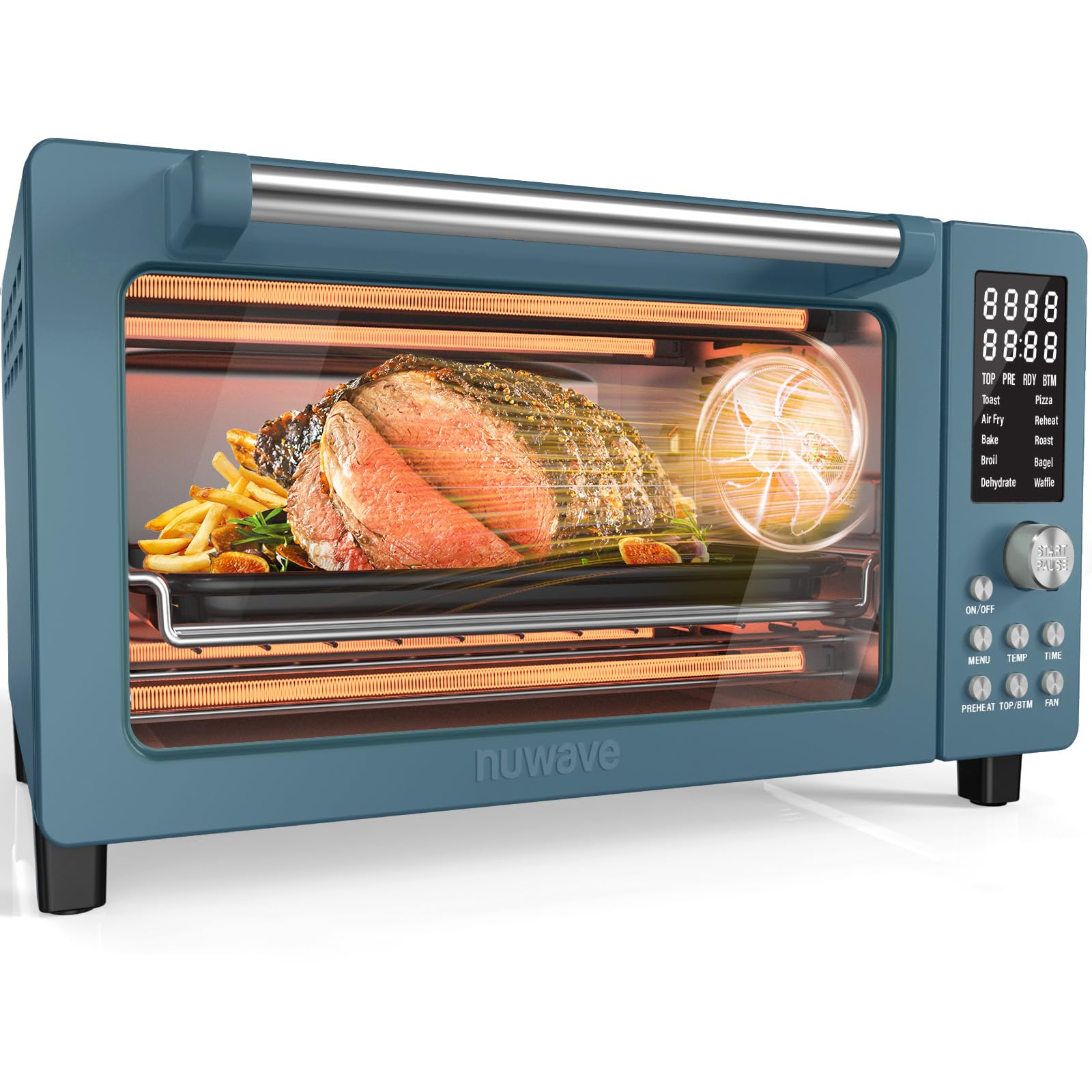 Nuwave Bravo Pro Smart Air Fryer Toaster Oven Combo, Airfryer Convection Oven Countertop, 10-in-1 Functions with Quicker & Even Crisp Technology, 1800W, 50-450°F, PFAS-Free, 21QT, Cozy Blue