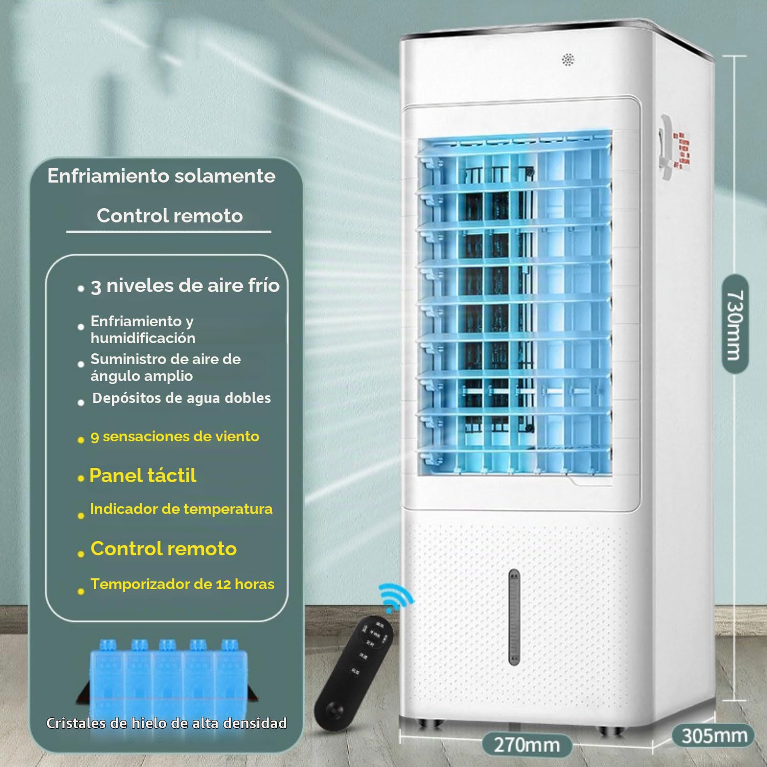 Aire Acondicionado portátil sin Ventana, 3 en 1, Enfriador de Aire evaporativo con Control Remoto, Temporizador de 12 Horas, 3 velocidades y 3 Modos de enfriamiento, Unidad de Aire acondicio