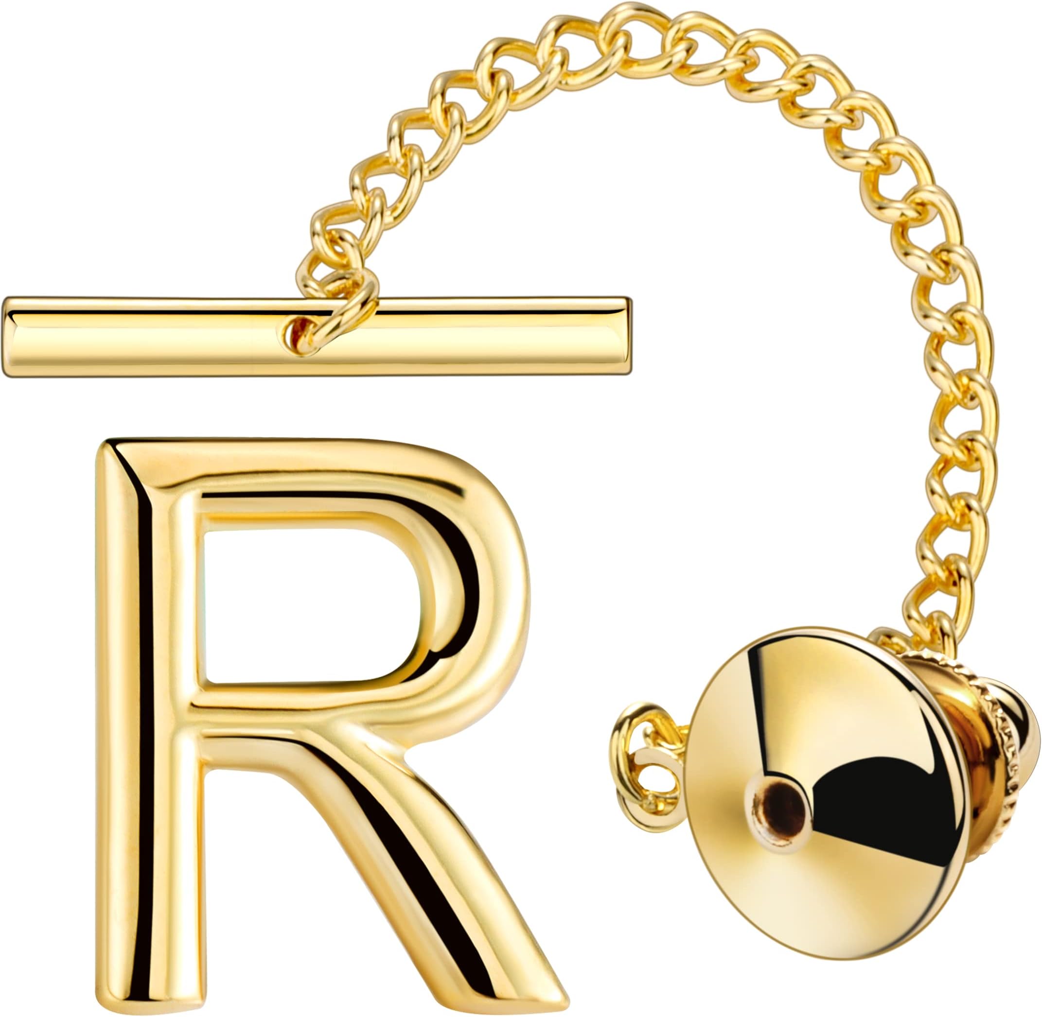 Men Tie Tack Initial Gold/Silver Tie Pin with Chain Clips for Necktie, Bow Tie & Hat