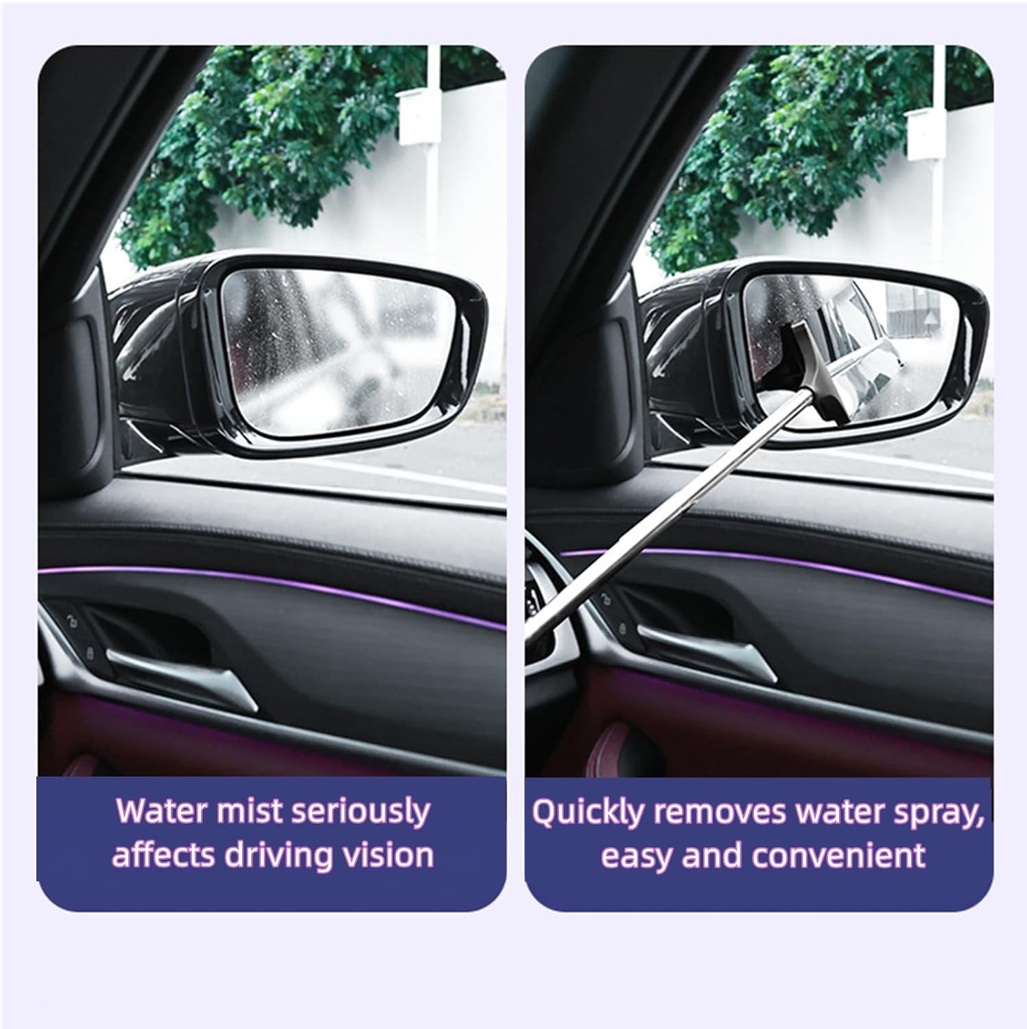 Car Rearview Mirror Wiper, Telescopic Auto Mirror Squeegee Cleaner, Multi-Function De-Watering, De-Icing, De-Frostingcleaning Tool with Retractable 100cm Handle