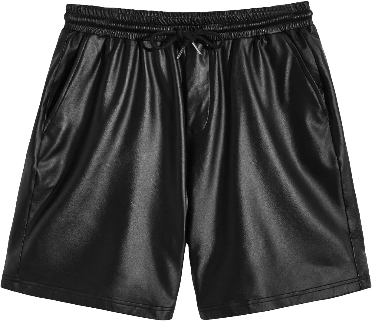 WDIRARA Men's Drawstring Waist Pu Leather Party Club Shorts with Pockets