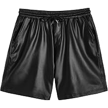 WDIRARA Mens Drawstring Waist Pu Leather Party Club Shorts with Pockets