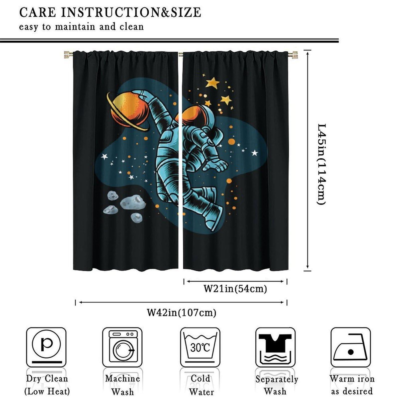 SGLyuliang Space Curtains, Space Decor for Boys Room, Space Curtains for Boys Room, Saturn Curtains Astronaut Curtains for Kids Room Boys Room W42xL45 Inch Decor