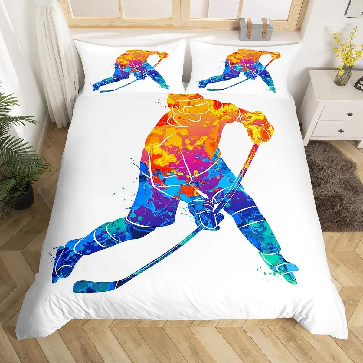 QBIDCSX King Size Duvet Cover Sets Hockey King Size Bedding Sets Patterned Bed ding 230x220 cm and 2 Pillowcases 50x75 cm with Zipper - Warm & Ultra Soft Brushed Microfiber