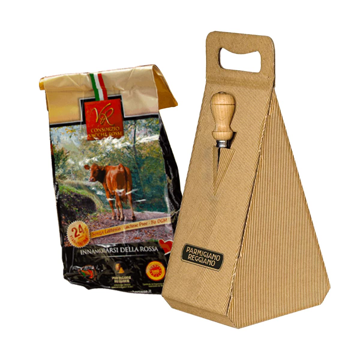 YesEatIs Special Box - Parmigiano Reggiano Consorzio Vacche Rosse 24 mesi - 1 Kg - Confezione Regalo con Coltellino in Acciaio INOX