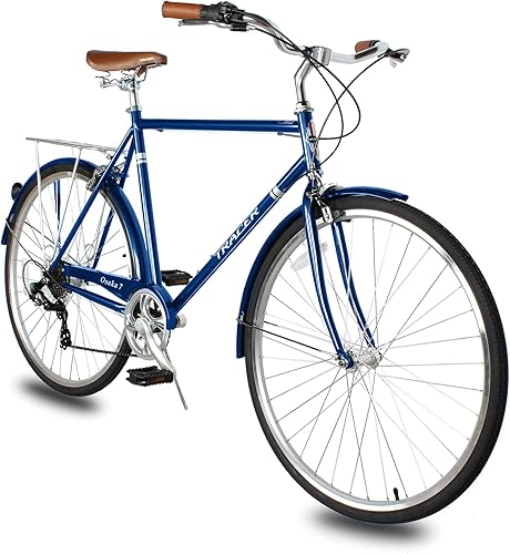 Vista 26 de Tracer Osaka - Bicicletas híbridas, marco de acero, Shimano Nexus Inter 3/7 velocidades, agarre marrón asiento marrón, bicicleta de carretera