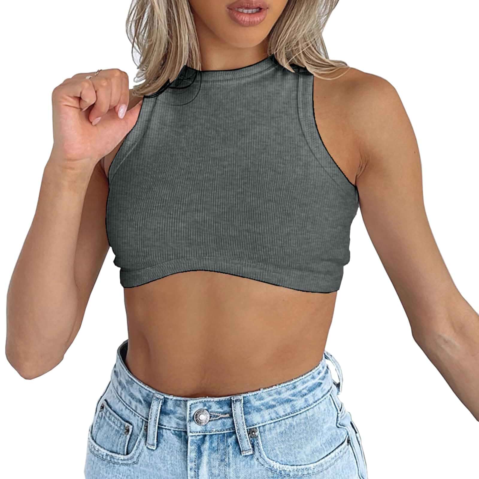 Dwnval Cotton Sleeveless Crop Tops for Women, Ribbed Knitted | Cute Racerback tank top Going out top