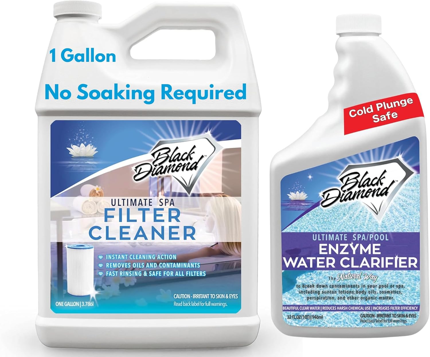 Enzyme Water Clarifier Quart + Spa Filter Cleaner Gallon (2-Pack) – Crystal Clear Water & Deep Filter Cleaning for Spas, Hot Tubs & Pools