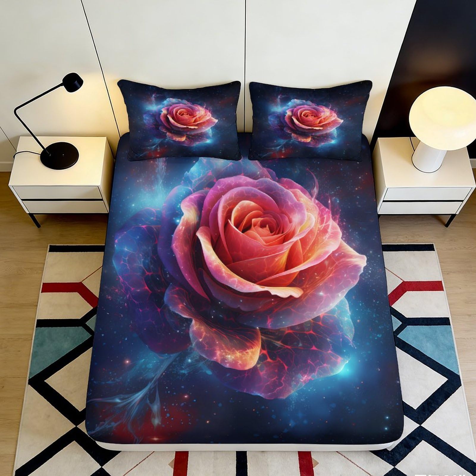 Jqzkxnhpbr Style-3 3D Printed Rose Night Sky Fitted Sheet Microfiber Bed Cover Anti-Slip Easy Care Decor For Bedroom Guest Room 90X200x25cm