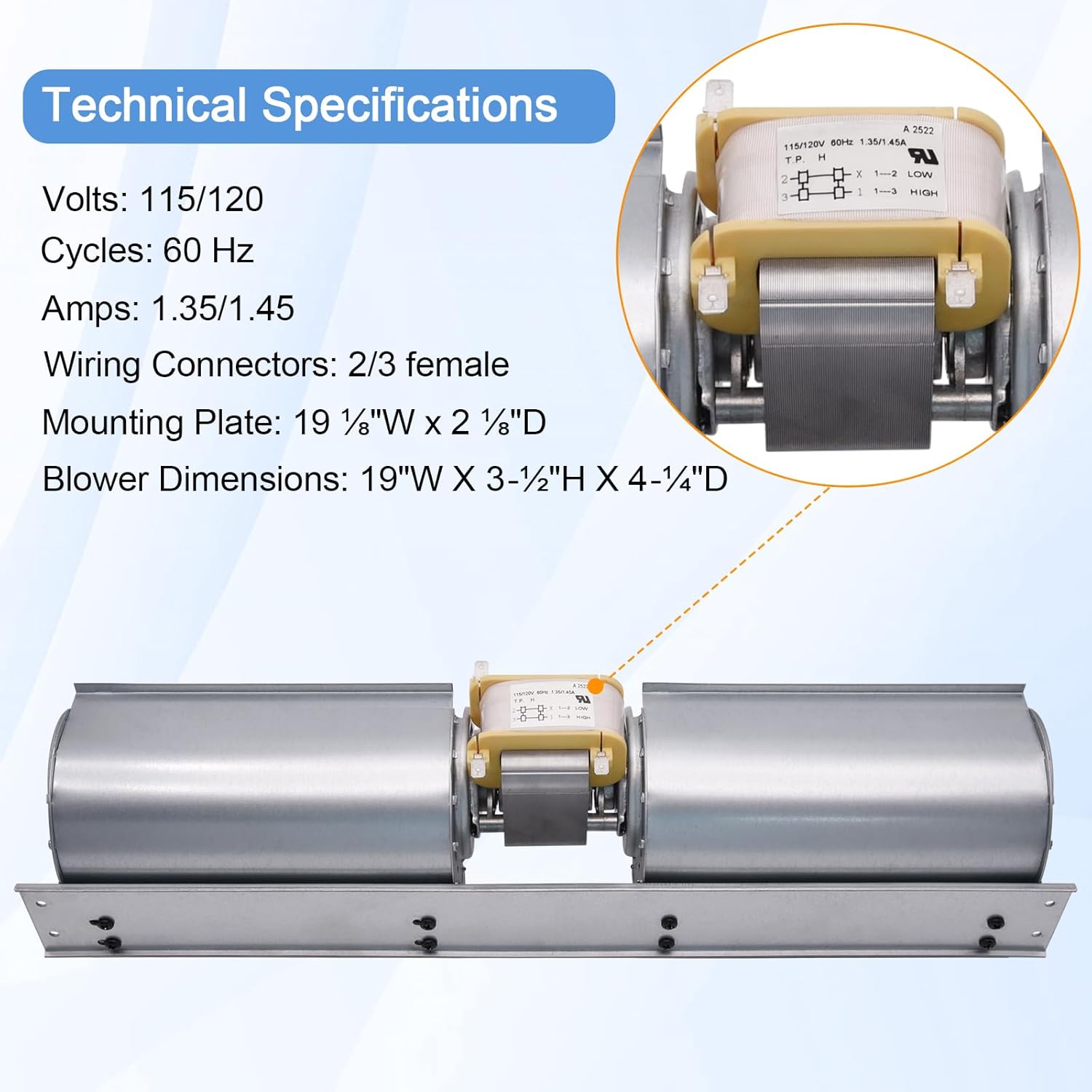 1-00-29145 Convection Blower Fan for Harman XXV, XXV TC, P35i, Accentra Cast FS Pellet Stove, 3-21-29045 Distribution Blower Fan