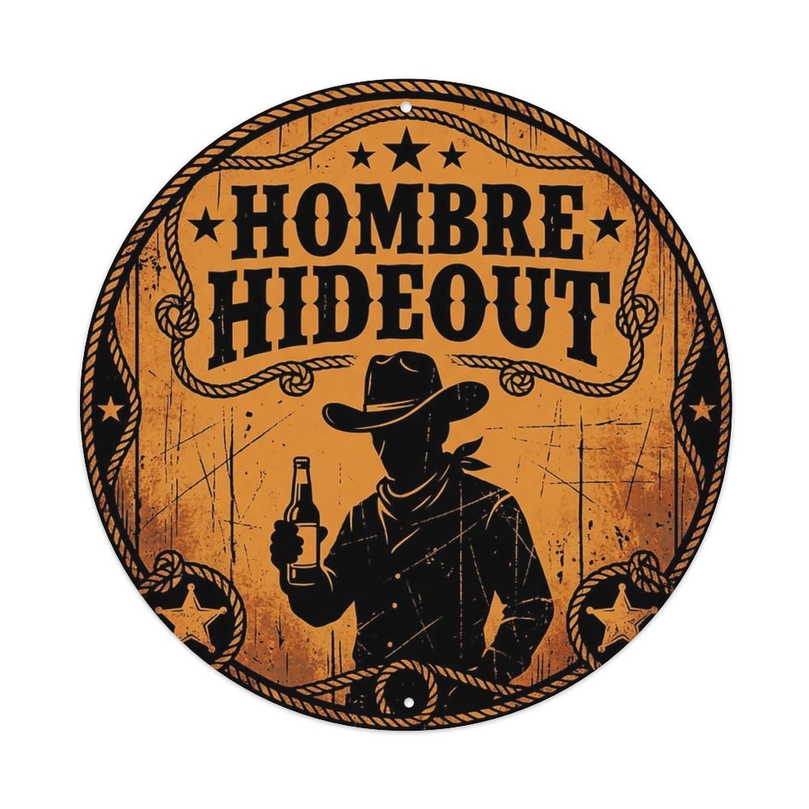 Vintage Beer Western Cowboy Hombre Hideout Retro Bar for Pub Vintage Metal Tin Sign Plaque Wall Decor for Cafe, Club Bar, Office, Garden Metal Poster 8x8Inch