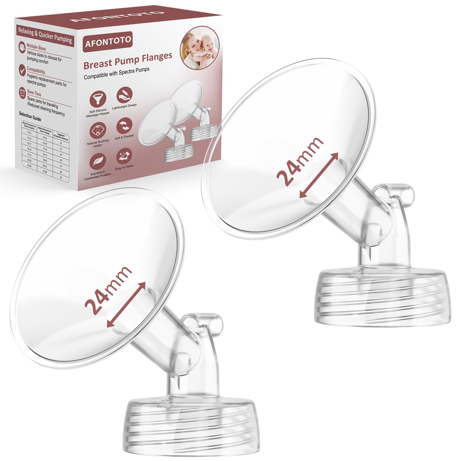 24mm Flanges Compatible with Spectra S2 S1 9 Plus Synergy Gold Breastpump, Not Original Spectra Replacement Pump Parts, Wide Mouth Flange Accessories