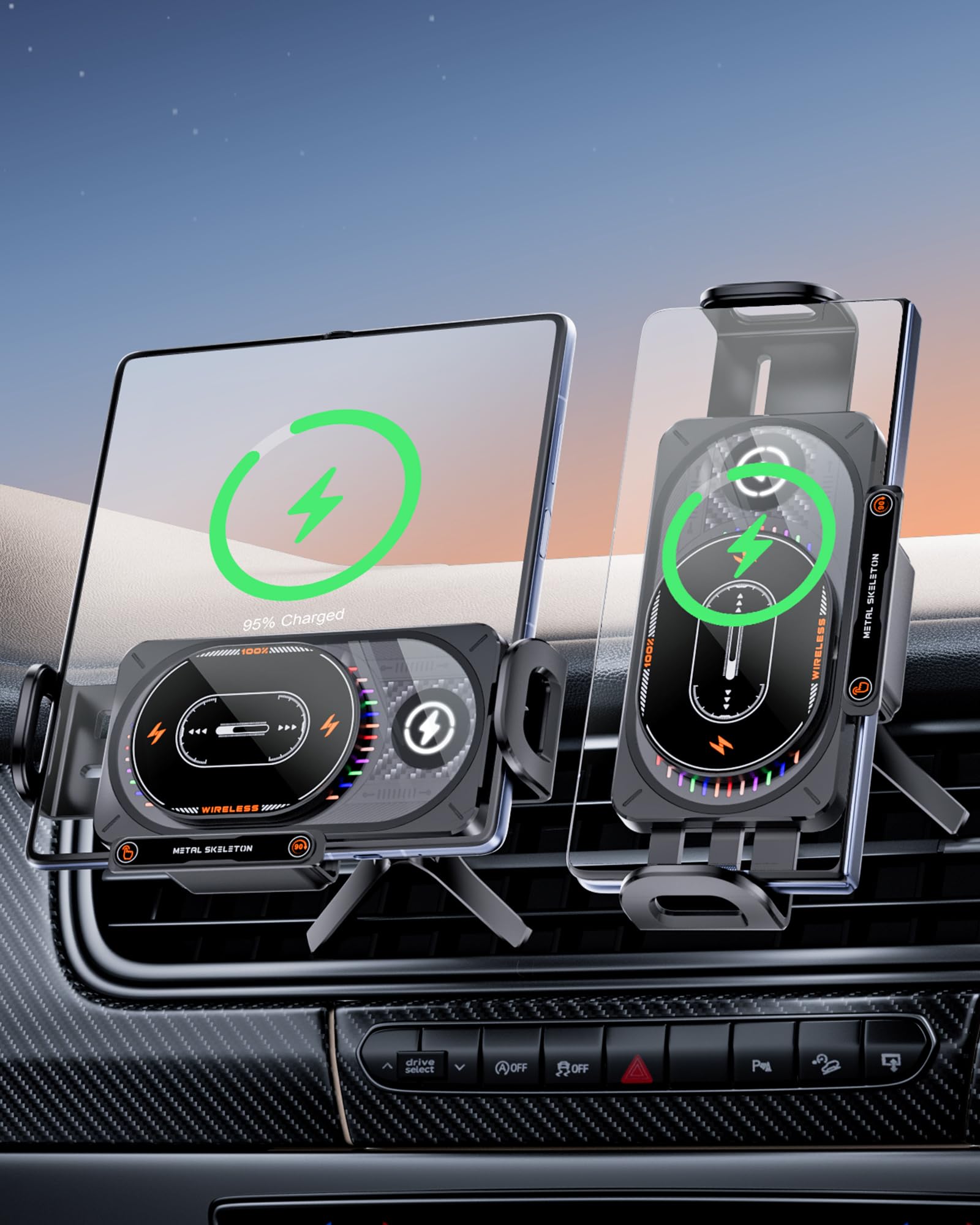 Supporto per caricabatterie da auto wireless a ricarica rapida da 15 W, Z Fold 7 con sensore automatico a luce LED, supporto per telefono per auto caricabatterie wireless per Samsung Galaxy Z