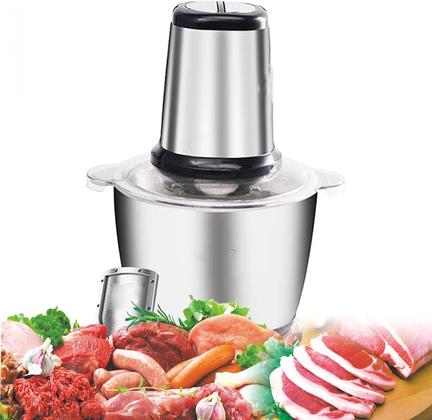 Picadora De Carne Eléctrica De Acero Inoxidable De 3 litros, Procesador De Alimentos Y Picadora De 300 W con 2 Velocidades, Picadora Multifunción para El Hogar para Carne, Verduras Y Frutos