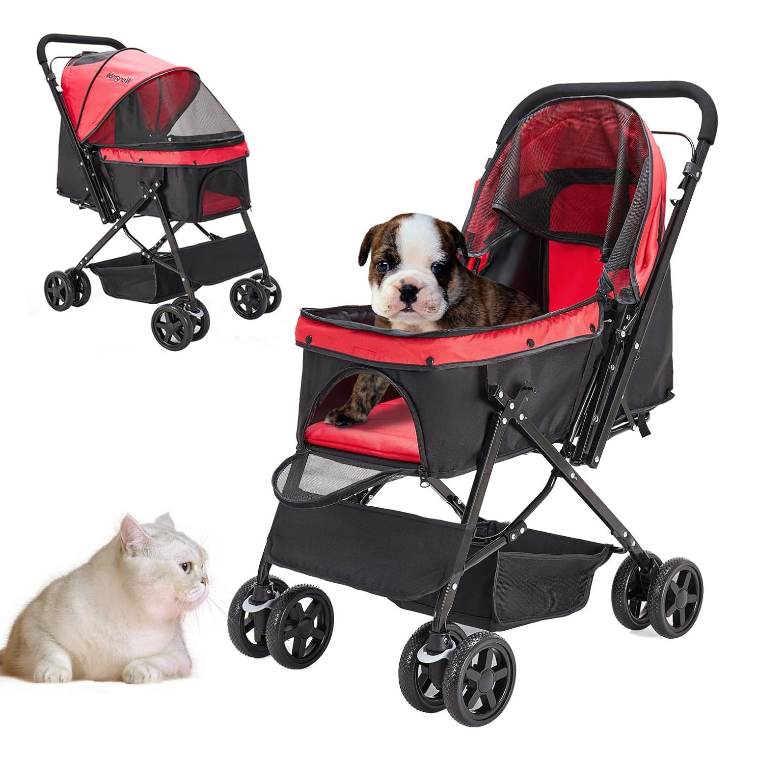 Wangmao Large Dog Stroller with Convertible Compartment No Zipper Entry Reversible Handlebar Dog Cat Stroller of Large, Medium,pet Bag