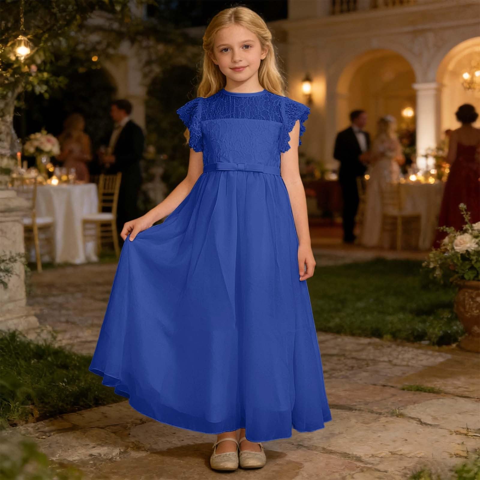 Sommerkleid Mädchen charmante Swing Kleider Elegante Sommerkleider pflegeleicht und langlebig Festliche Partykleider leichte Mädchenkleider mit Flügelärmel romantisch passend für Mädchen 1-15 Jahre