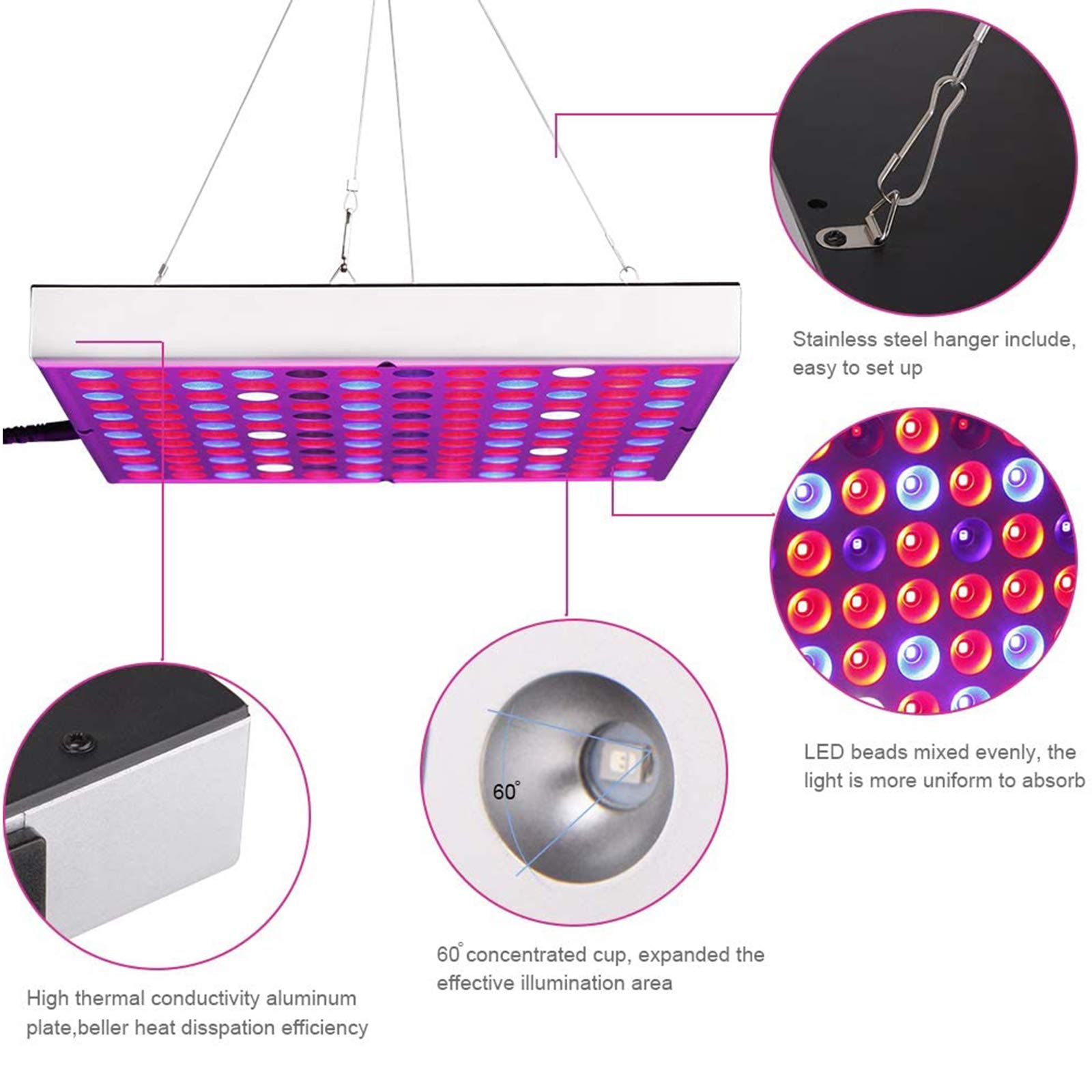 LED Grow Light Panel De Espectro Completo Plantas De Interior Luces De Cultivo Lámpara De Planta con IR Y UV Rojo Blanco Azul Luces De Planta LED para Hidroponía Invernadero Plántula Vegetal