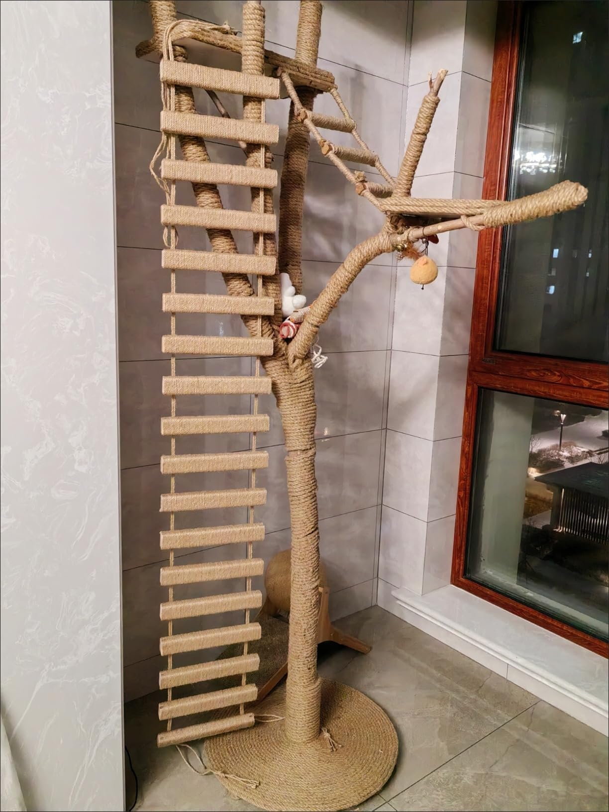 Puente de Cuerda para Gato – Escalera de sisal para Escalar, Juguete Interactivo, Muebles compactos para Gatos y Gatitos, Uso Interior o Exterior