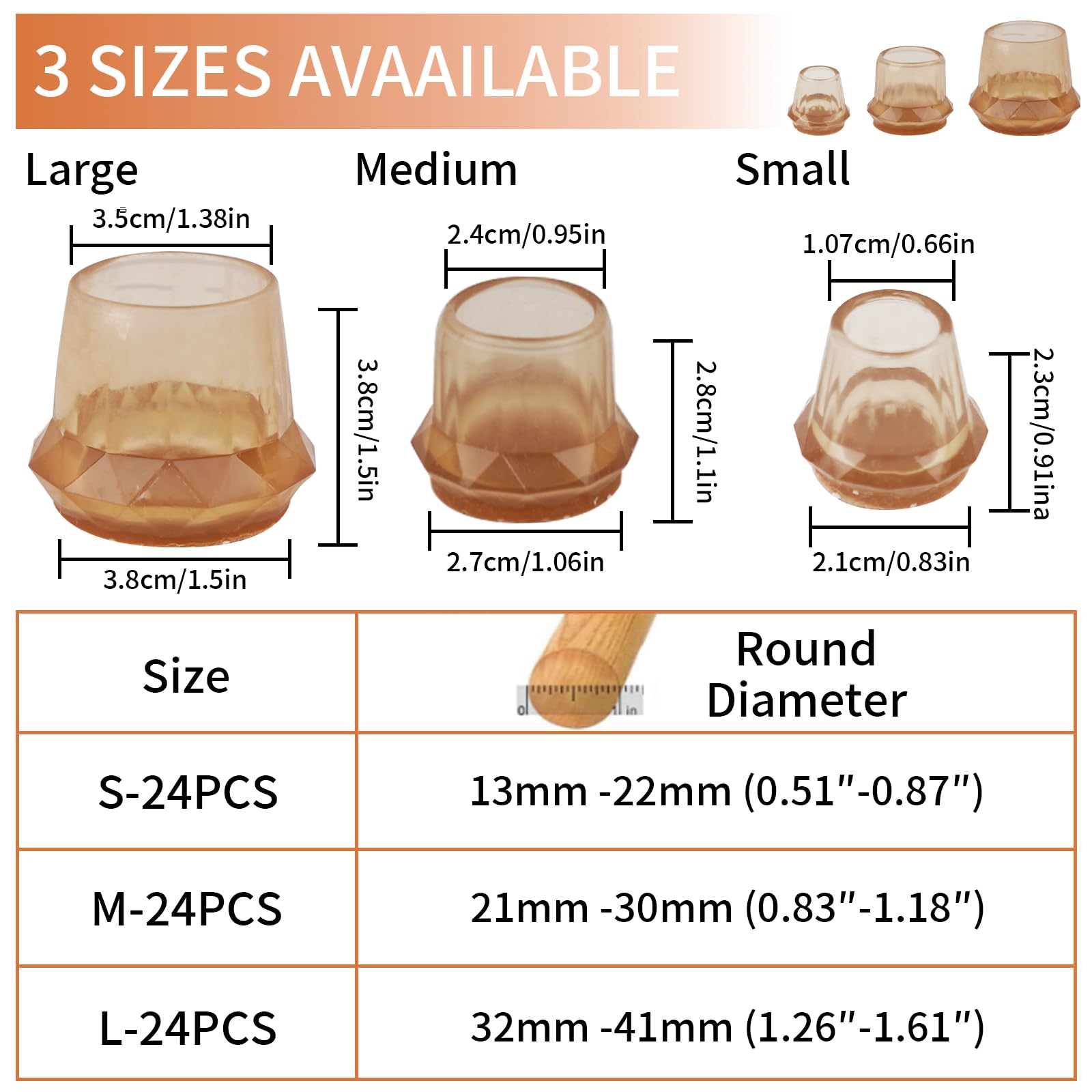 Vookkp 24Pcs Chair Leg Floor Protectors Round Silicone Chair Leg Caps Covers with Felt Pads for Hardwood Floors,Anti-Scratch Reduce Noise(L Fit: 32-41mm - Image 3