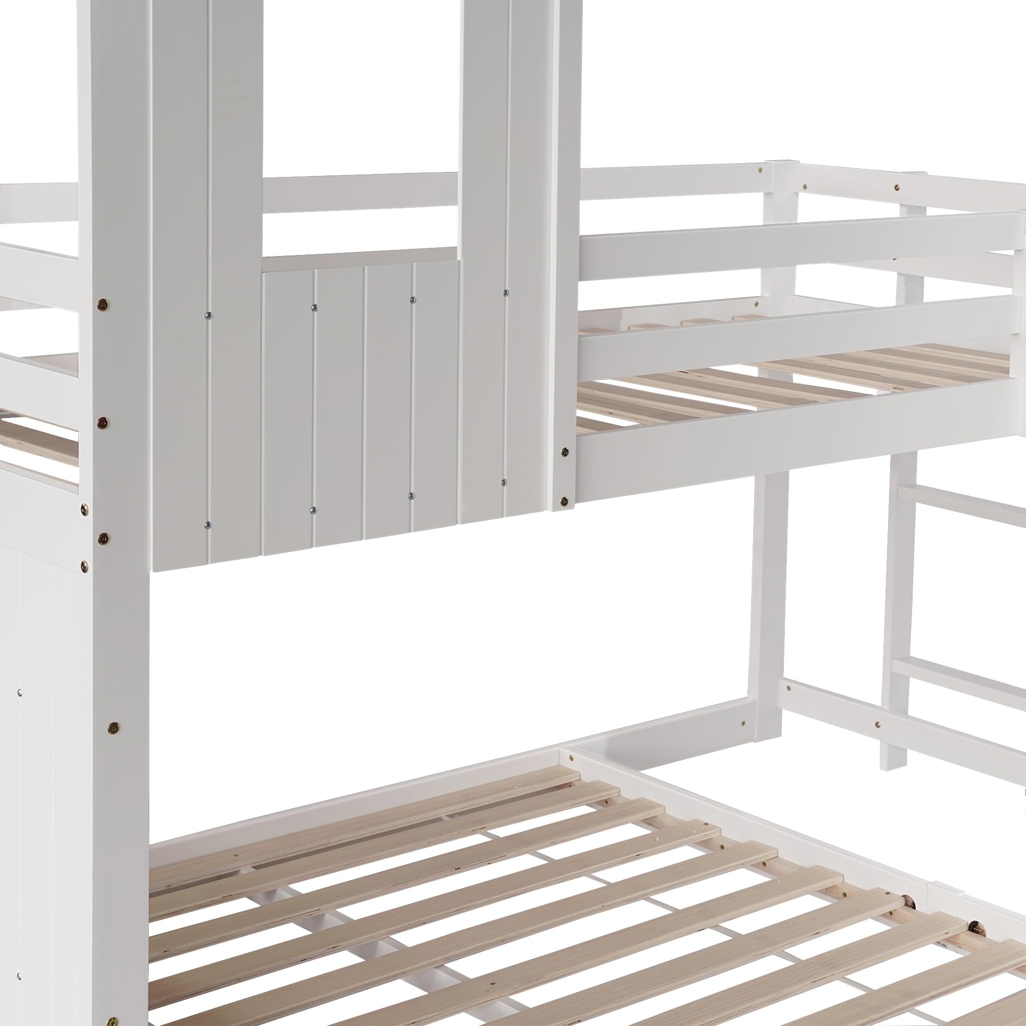 Moimhear Litera con tobogán, cama infantil, con barandilla, con ventana y techo, pino+MDF, 90 x 200 cm y 140 x 200 cm (blanco, estilo 2)