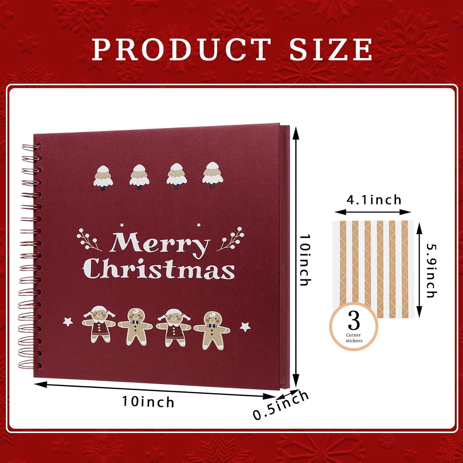Christmas Memory Book - 10" x 10" Scrapbook Album, 60 Pages, with Photo Corner Stickers | DIY Holiday Keepsake Kit | Merry Christmas Gift for Memories - Image 3