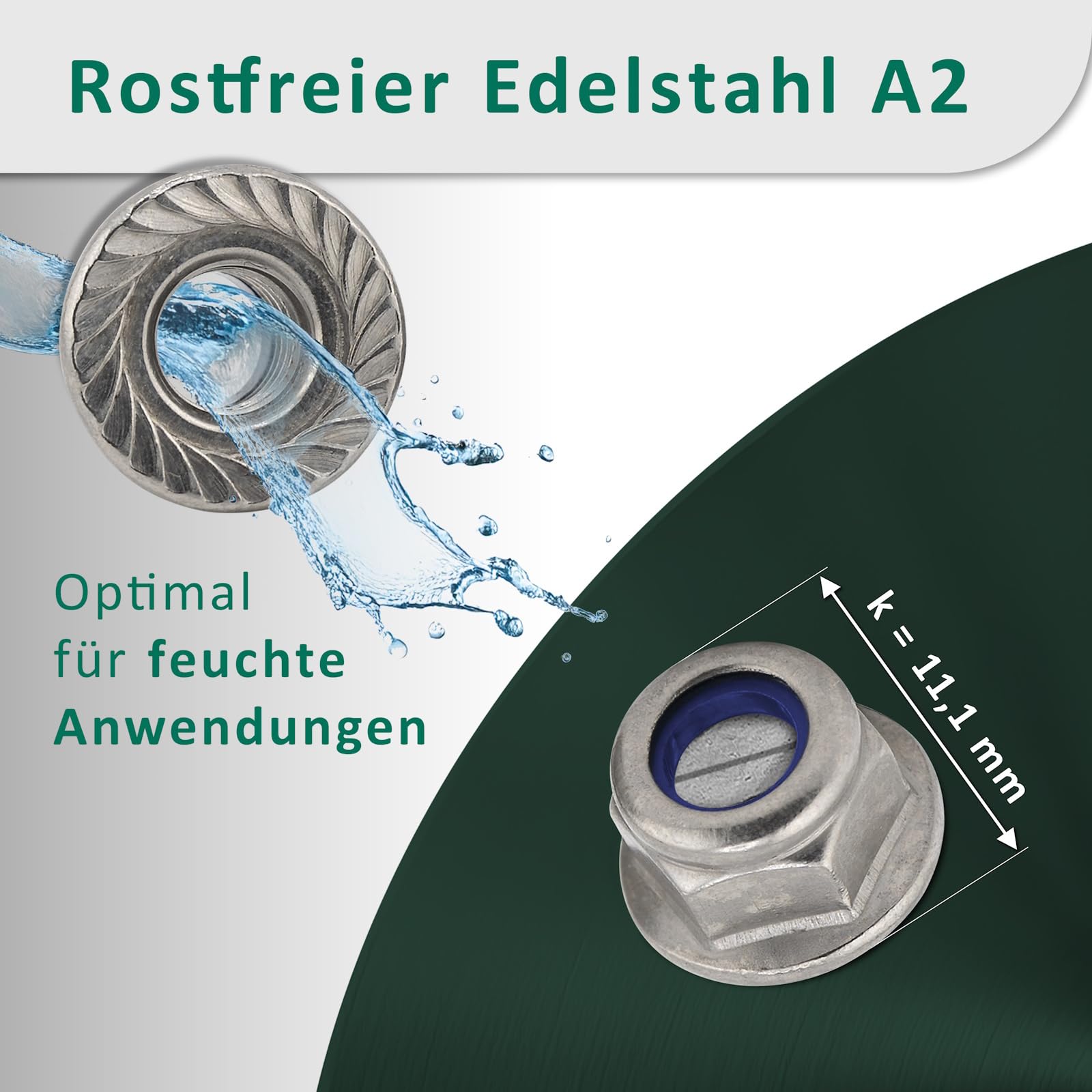 DSM - Dadi flangia M8 - Acciaio inox A2/V2A - Dadi di bloccaggio DIN 6926 - Autobloccanti con dentatura di bloccaggio - Dado esagonale con flangia - Dadi di bloccaggio resistenti alla corrosione - 100