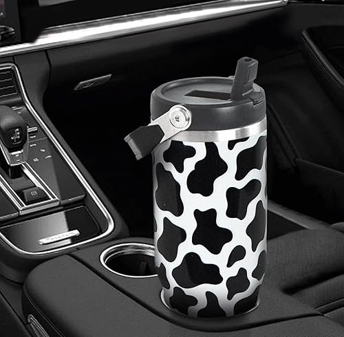 Miniatura 6 de Vaso con estampado de vaca de 30 onzas con asa, popote abatible a prueba de fugas, taza de café de vaca con asa, bonita botella de agua, regalos de