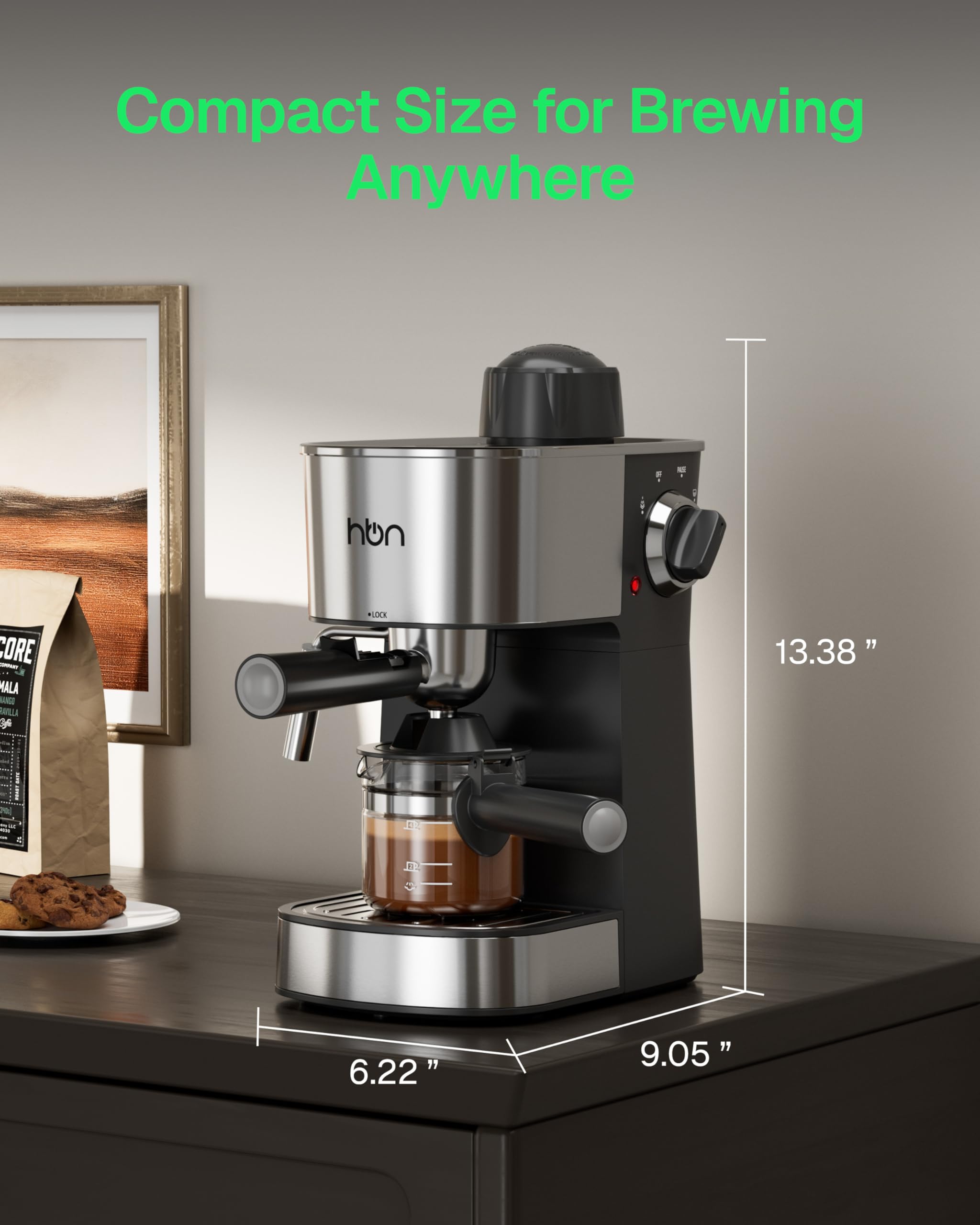 HBN Espresso Kaffeemaschine, 3,5 Bar, Espresso und Cappuccino Kaffeemaschine, 1-4 Tassen Edelstahl Kaffeemaschine mit Milchaufschäumer, Espressokocher mit Dampf