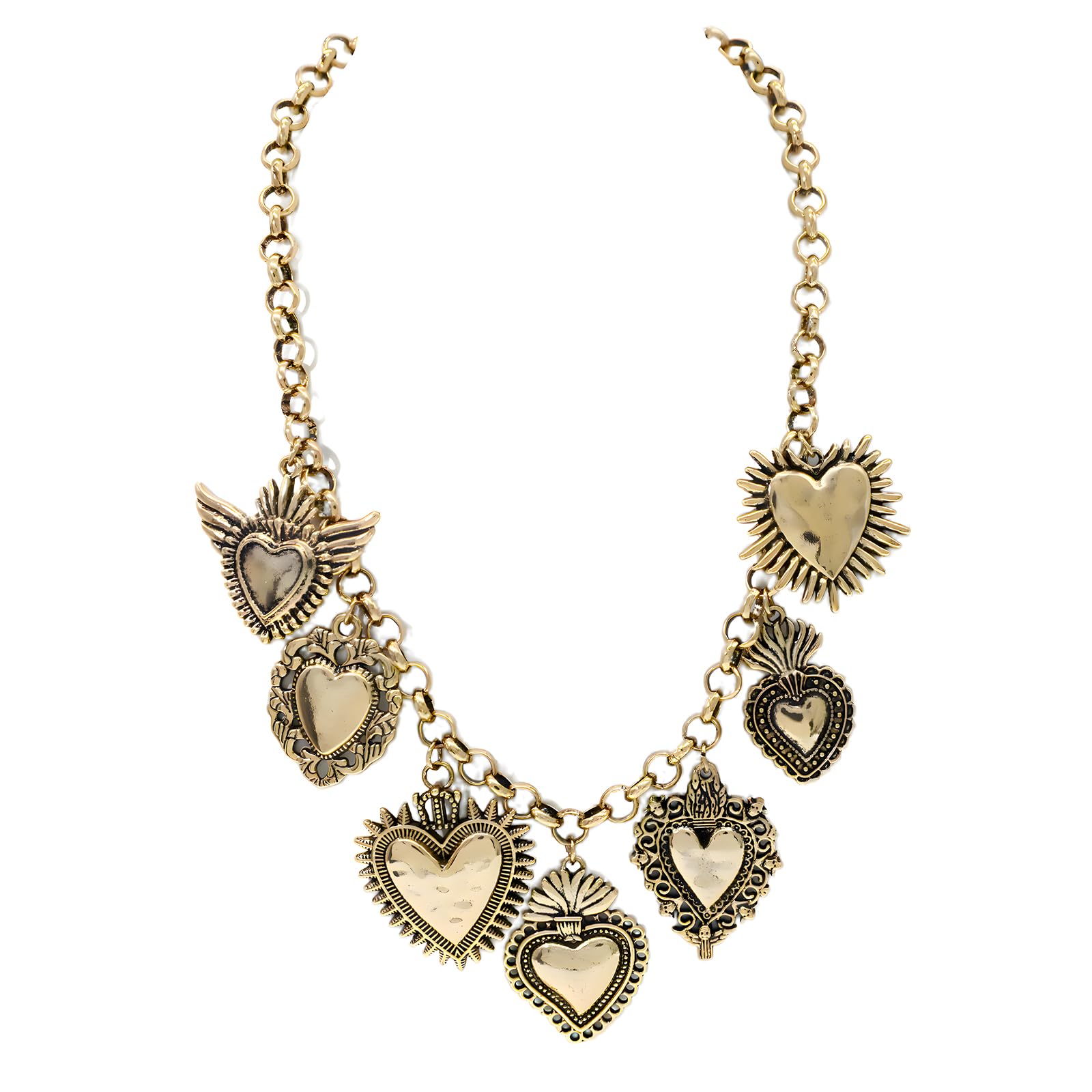 JNF Chunky Layer Heart Charm Necklace for Women Boho Heart Sun Flower Key Coins Charms Necklaces Paperclip Link Chain Necklace Y2K Statement Jewelry