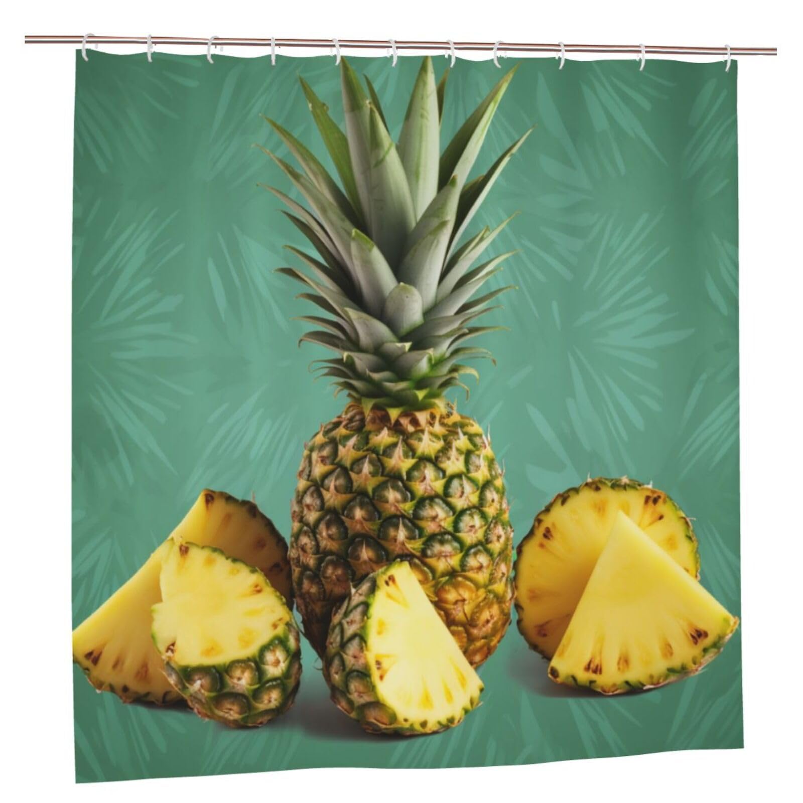 BWWHCCTI Tropical Fruit Pineapple Printed Shower Curtain With 12 Plastic Hooks Opaque Quick Drying Waterproof Shower Curtains Sets For Bathroom 183x183 CM