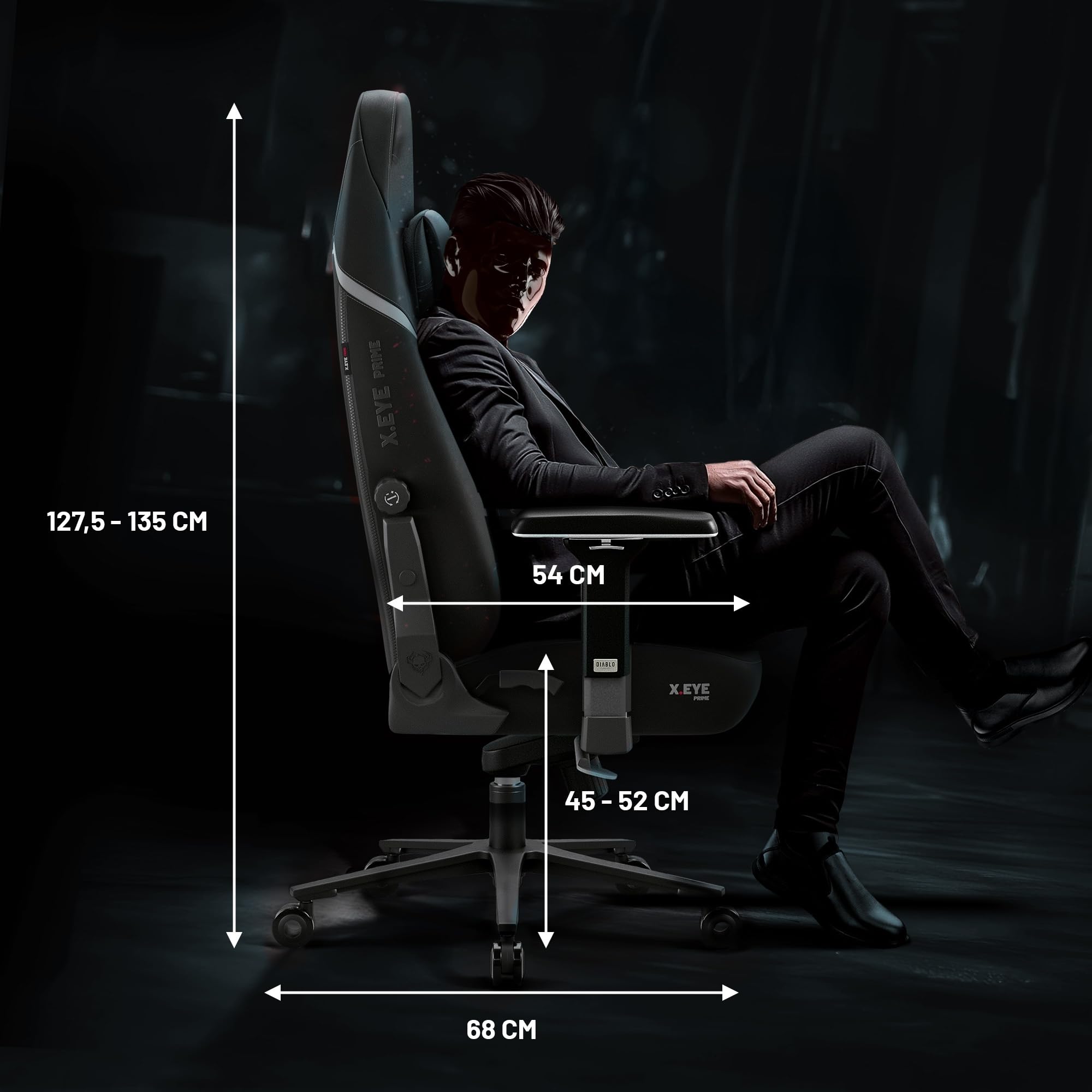 DIABLO X.Eye Prime Sedia Gaming Ufficio Ergonomica Poltrona Gamer Tessuto Poggiatesta Magnetico Seduta Rinfrescante Supporto Lombare Regolabili Braccioli 4D Caricabile fino a 140 kg Burned Black