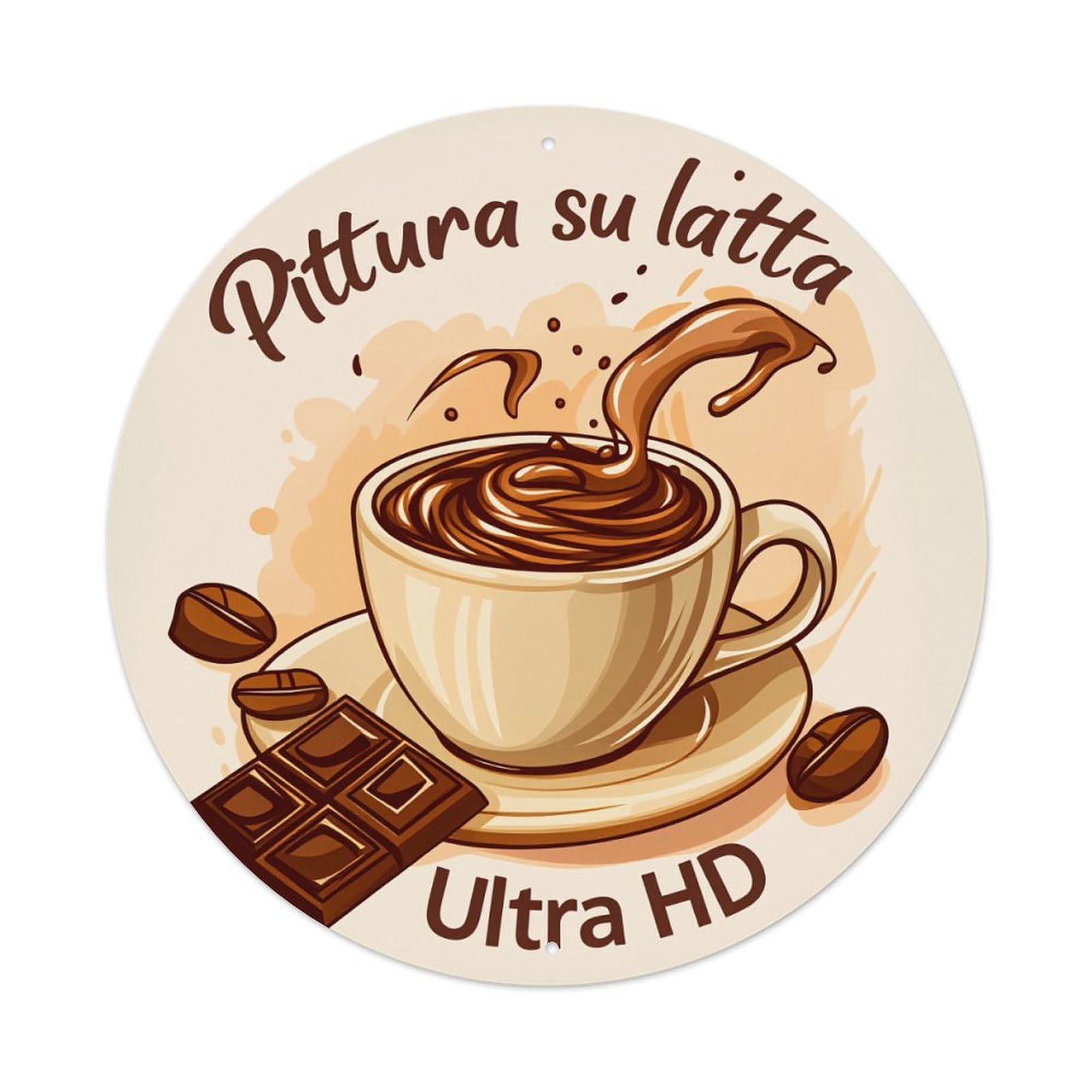 Coffee Chocolate Cup Splash Art Vintage Metal Tin Sign Retro Wall Decor for Home Bar Garage Cafe, Indoor & Outdoor Decorative，circle Metal Poster, 8x8 Inch