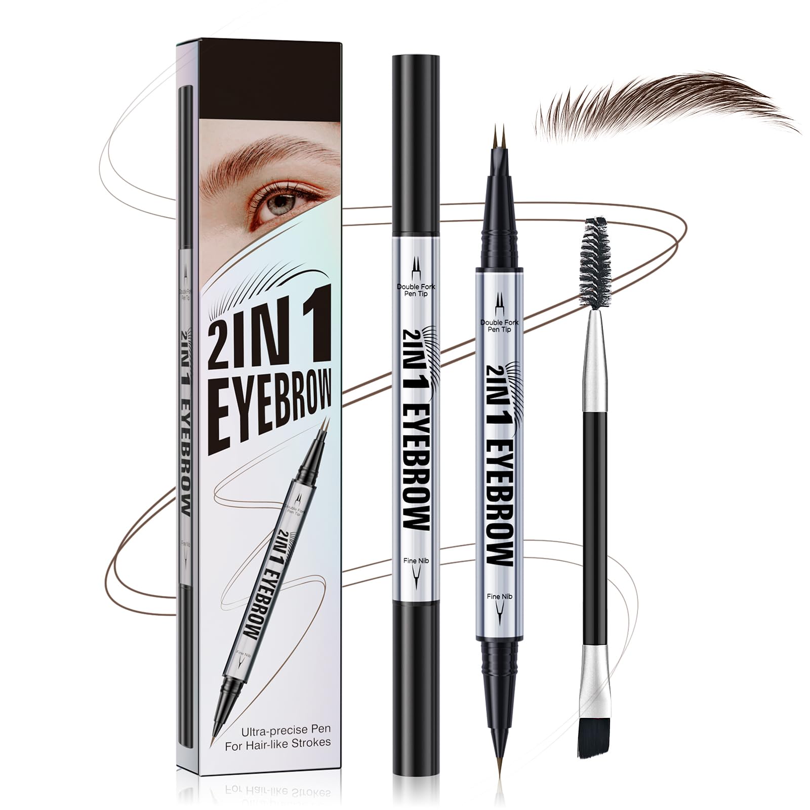 2 in 1 Eyebrow Pencil, Double-headed Brow Ink Eyebrow Pen, Liquid Brow Pencil Long Lasting Women Cosmetics