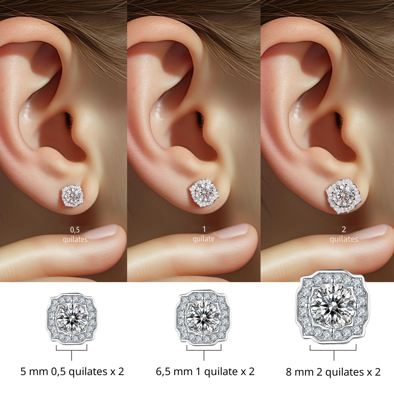 Pendientes de moissanita para mujer, 0,5 – 1 quilates, diamantes cultivados en laboratorio, plata de ley 925, chapado en oro blanco de 18 quilates, color D, pureza VVS1, pendientes de plata de ley