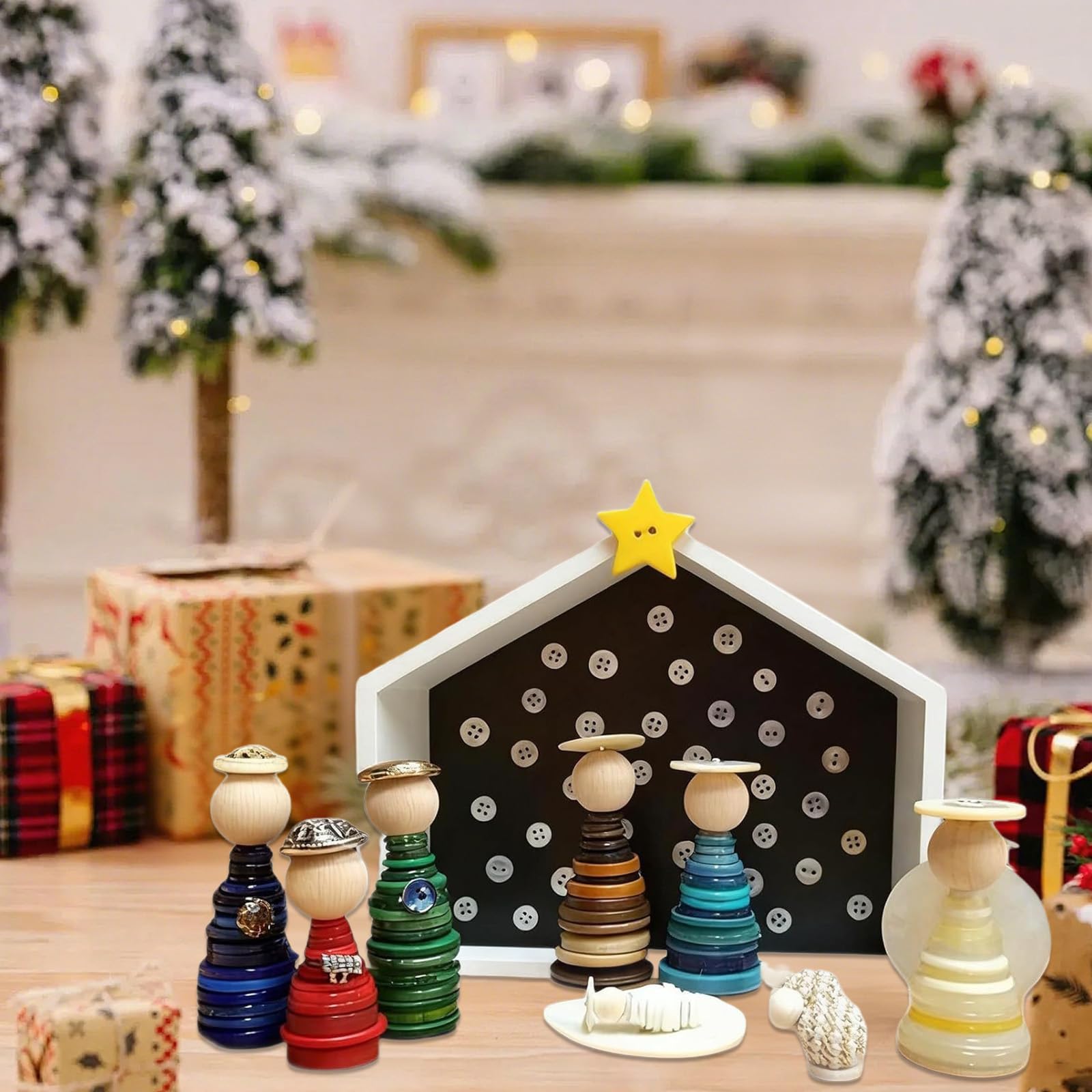 PANGBOER Kit fai da te per presepe con bottoni, set ornamenti natalizi