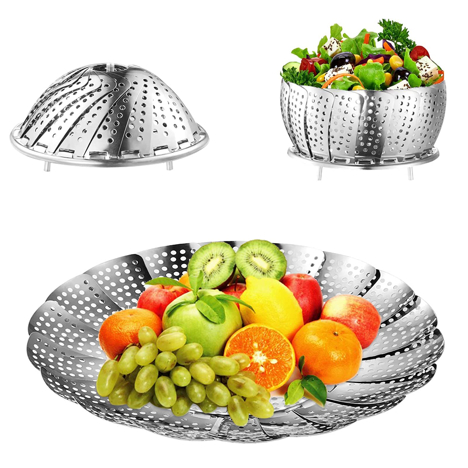 BestWare Steamer Basket, Stainless Steel Collapsible Steamer Cookware, Adjustable Sizes to Fit Various Pots