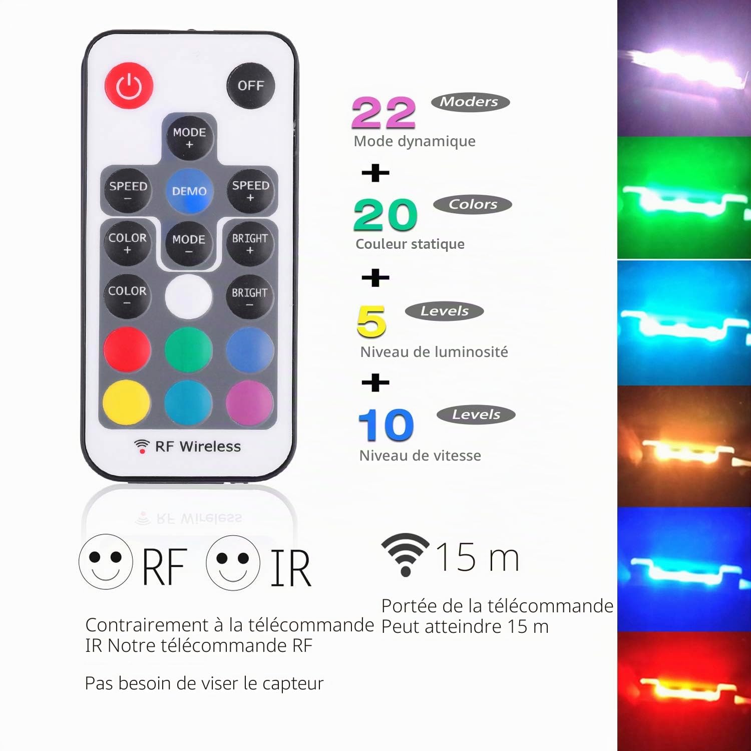 AIBOO LED RGB Vitrine Lumière, Kit Éclairage D'étagère en Verre Led avec Télécommande RF, Lampes à Clip Longues à Intensité Variable, Bandes LED Ultra Fines pour Le Comptoir de La Cuisine(Paquet de 6)